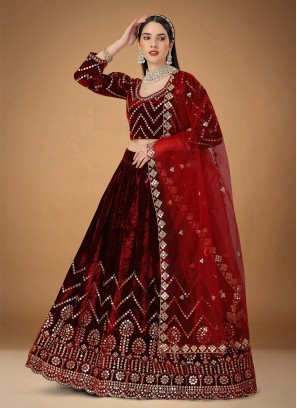 Maroon Velvet Ceremonial Designer Lehenga Choli