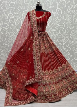 Maroon Velvet Lehenga Choli