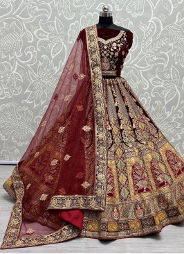 Maroon Velvet Multi Trendy Lehenga Choli