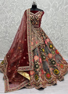 Maroon Velvet Zircon Trendy Lehenga Choli