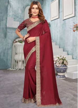 Maroon Vichitra Silk Traditional Saree