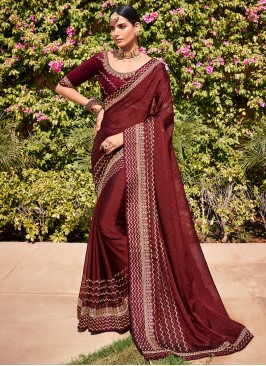 Maroon Zari Chiffon Contemporary Style Saree