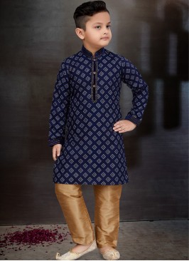 Navy Blue Elegance Boys' Kurta and Trouser Set.