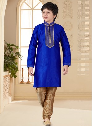 Royal Blue Jacquard Indo Western Suit for Boys.