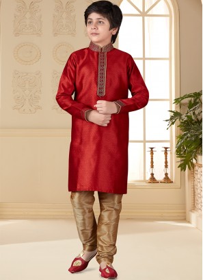 Marron Jacquard Indo Western Suit for Boys.