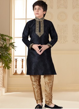 Black Art silk Indo Western Suit for Boys.