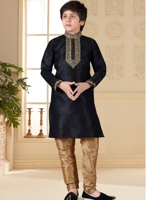 Black Art silk Indo Western Suit for Boys.