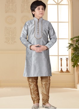 Grey Nano silk Indo Western Suit for Boys.
