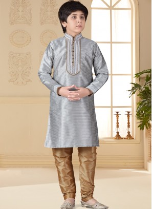 Grey Nano silk Indo Western Suit for Boys.