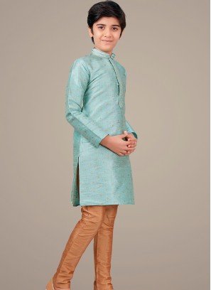 Light Pista gicha silk Indo Western Suit for Boys.