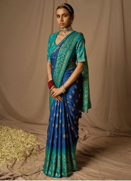 Marvelous Blue and Morpeach  Brasso Classic Saree