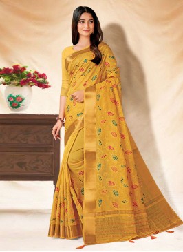 Marvelous Embroidered Banarasi Silk Mustard Contemporary Style Saree