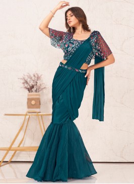 Marvelous Imported Plain Teal Lehenga Saree