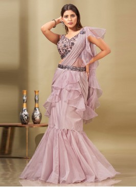 Marvelous Organza Lavender Ruffle Lehenga Saree