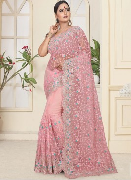 Marvelous Pink Net Trendy Saree