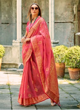 Marvelous Pink Tussar Silk Trendy Saree