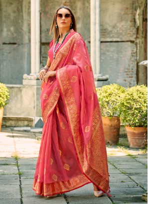 Marvelous Pink Tussar Silk Trendy Saree