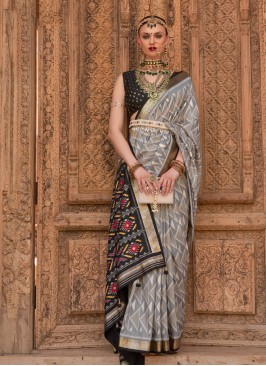 Marvelous Printed Silk Grey Contemporary Saree