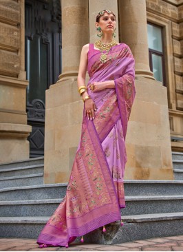 Marvelous Purple Printed Silk Trendy Saree