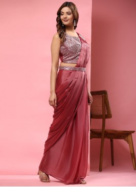 Marvelous Satin Embroidered Red Trendy Saree