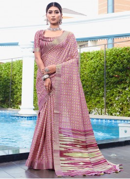 Masterly Banarasi Silk Digital Print Mauve  Traditional Saree