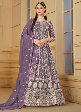 Masterly Embroidered Purple Faux Georgette Salwar Suit