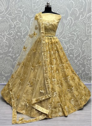 Masterly Net Yellow Thread A Line Lehenga Choli