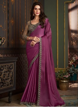 Masterly Purple Satin Silk Classic Saree