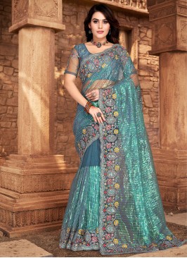 Masterly Resham Blue Net Trendy Saree