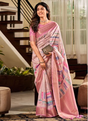 Masterly Silk Digital Print Pink Contemporary Saree