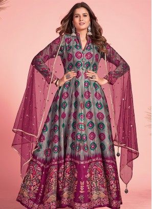 Grey Bliss Designer Grad Readymade Gown with Pink Dupatta