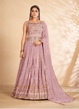 Mauve Color Georgette Thread Work Anarkali Suit
