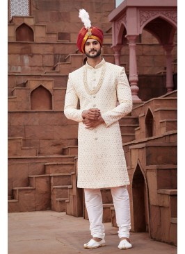 Mauve colour classical embroidery sherwani