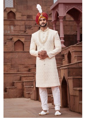 Mauve colour classical embroidery sherwani