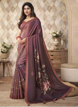 Mauve  Digital Print Silk Contemporary Saree