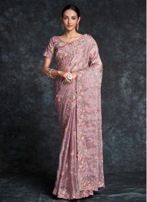 Mauve  Embroidered Engagement Classic Saree