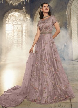 Mauve  Embroidered Net Anarkali Salwar Suit