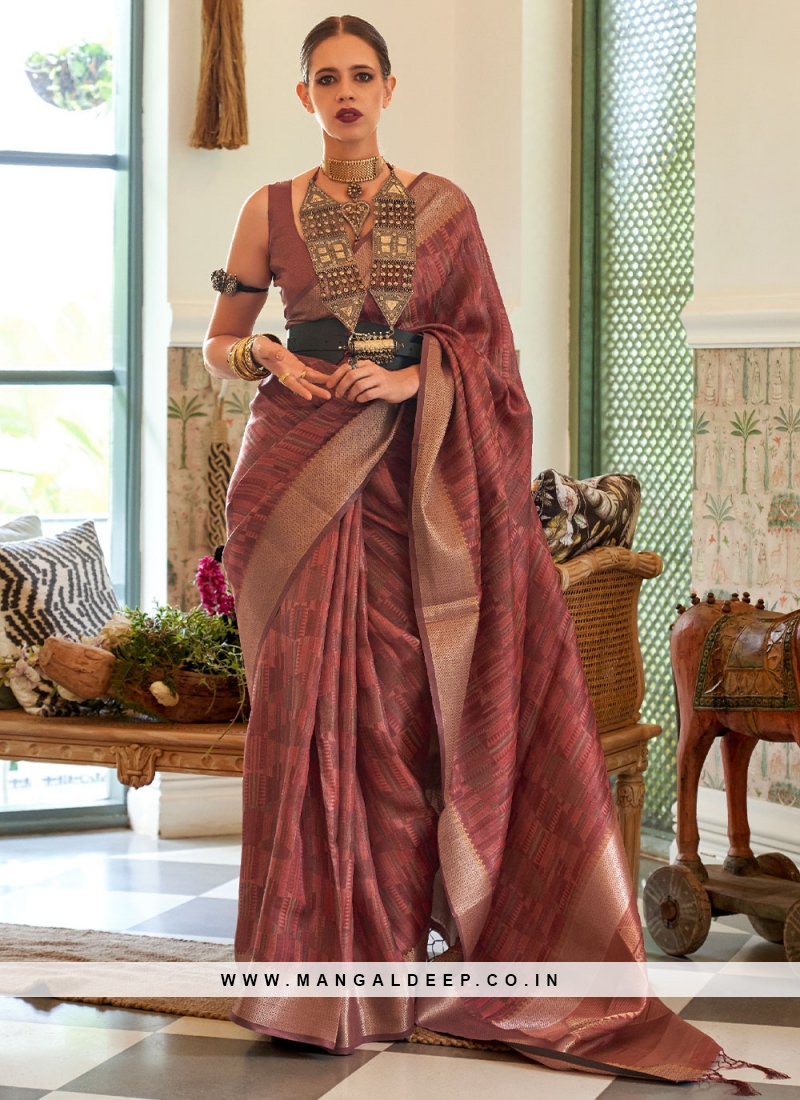 Mauve  Handloom silk Sangeet Contemporary Saree
