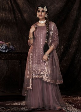 Mauve  Net Designer Palazzo Suit