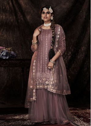 Mauve  Net Designer Palazzo Suit