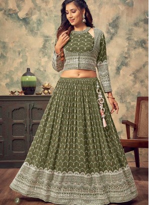 Mehndi Green Color Bride Wear Lehenga