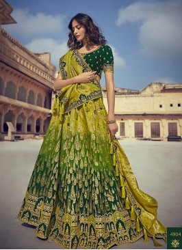 Mehndi Wear Silk Green Lehenga