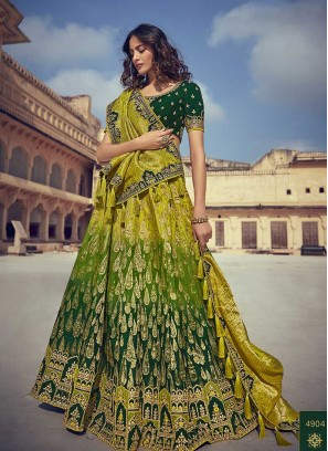 Mehndi Wear Silk Green Lehenga