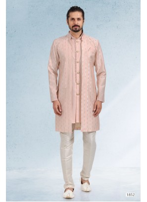 Men Peach Ethnic Motifs Kurta & Pyjamas With Long Jacket