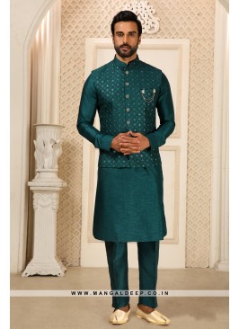 Men's Black Ethnic Motifs Kurta with Pyjamas & Nehru Jacket