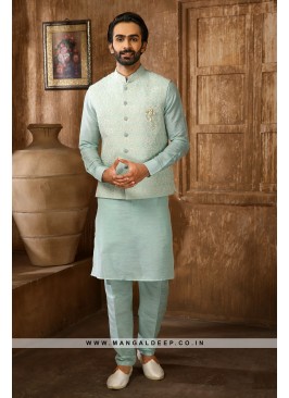 Men's Grey Ethnic Motifs Kurta with Pyjamas & Nehr