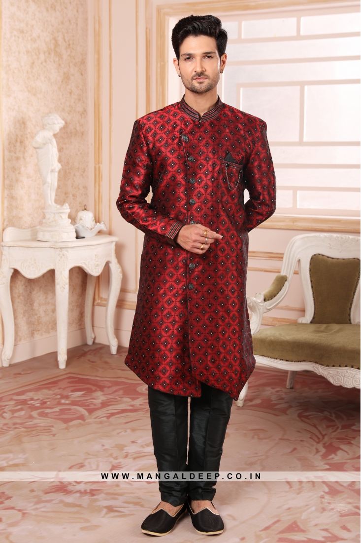 purple nawabi sherwani with buta and collar work | Wedding dresses men  indian, Mens kurta designs, Wedding kurta for men