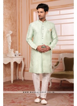 Men's Pista Nawabi Indo Western Sherwani With Art Silk Pant