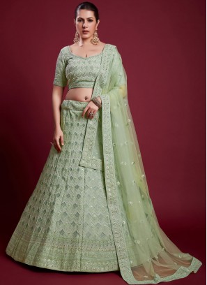 Mesmeric Georgette Green Thread Trendy Lehenga Choli