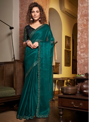 Mesmeric Morpeach  Embroidered Chiffon Contemporary Saree